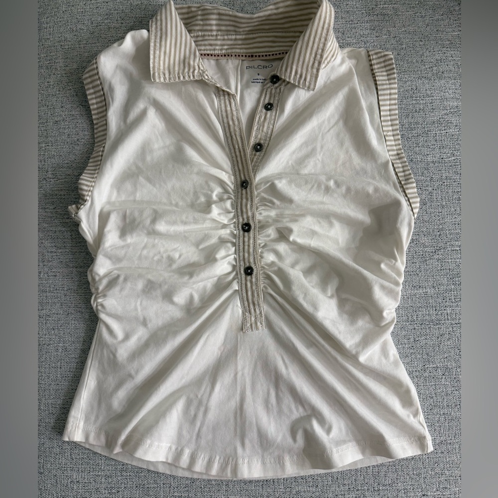 Pilcro Cream and Tan Button-Up Blouse